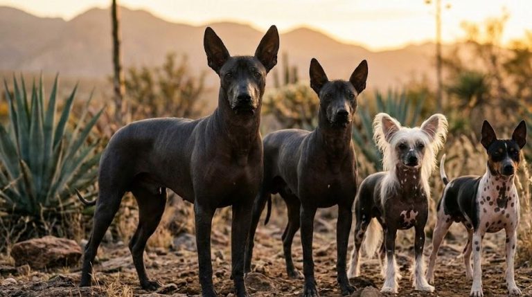 Close-up of a Xoloitzcuintle dog highlighting its unique hairless skin and ancient breed features
