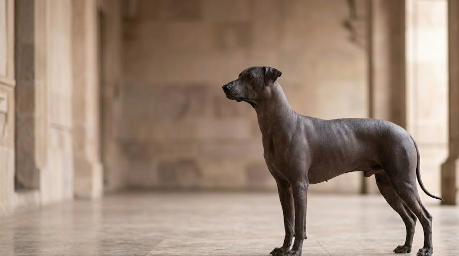 Xoloitzcuintle dog standing with other hairless dog breeds