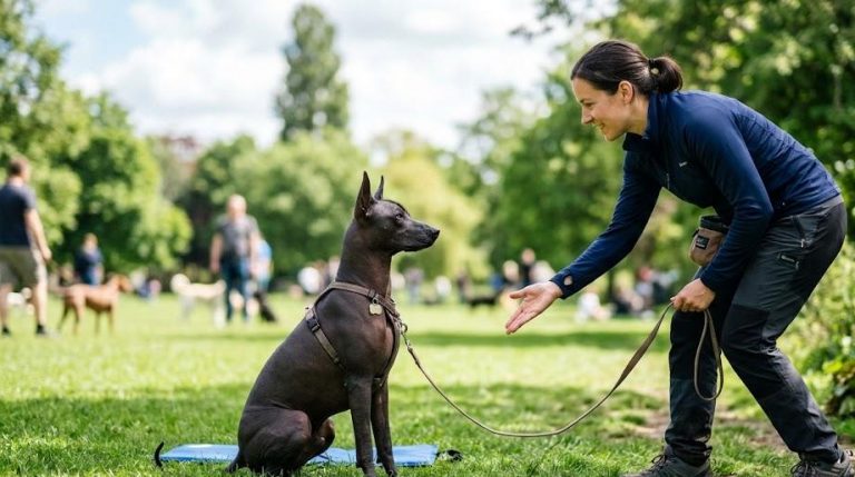 Xoloitzcuintle training in progress with professional trainer